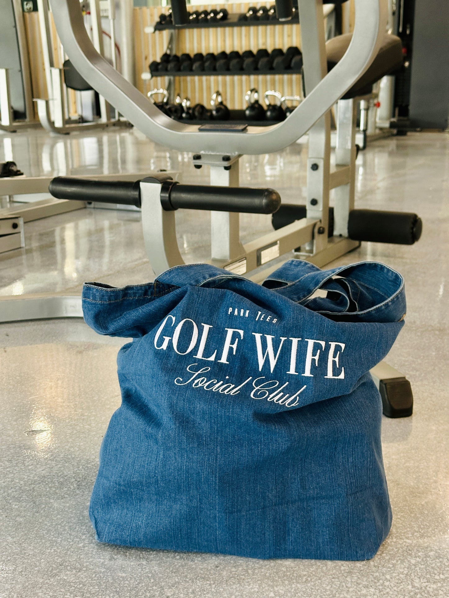 Golf Wife Social Club Embroidered Organic denim tote bag
