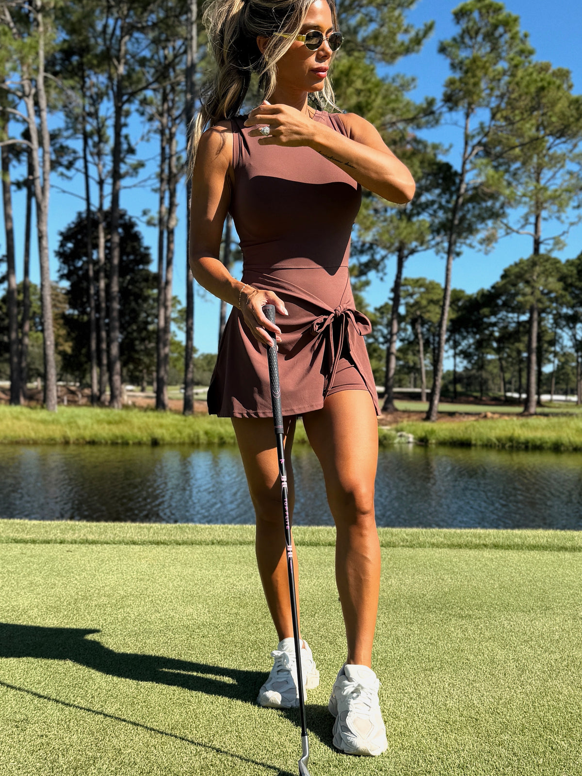 Tied to Tee Time Dress in Brown