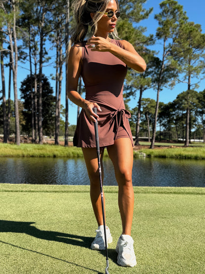 Tied to Tee Time Dress in Brown