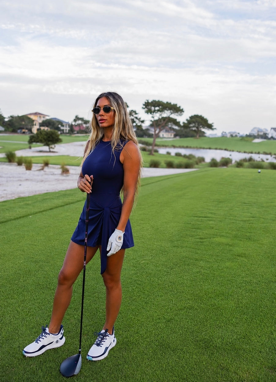 Tied to Tee Time Dress in Navy *restock on the way