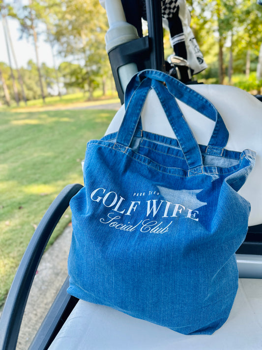 Golf Wife Social Club Embroidered Organic denim tote bag